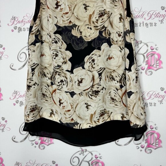 Rose + Olive tank top blouse roses cream Floral Sleeveless Top - Beige and Black - Picture 10 of 13